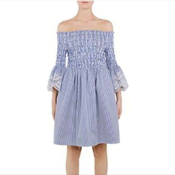 Ted Baker NWT Noaah Smoked Eyelet Off the Shoulder Dress Blue White 4 = 10 US - Picture 3 of 13